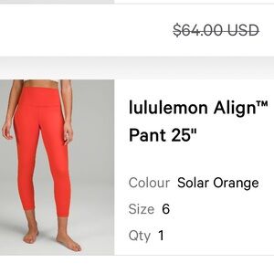 Lululemon Athletica High-Rise Pants in Bright Orange